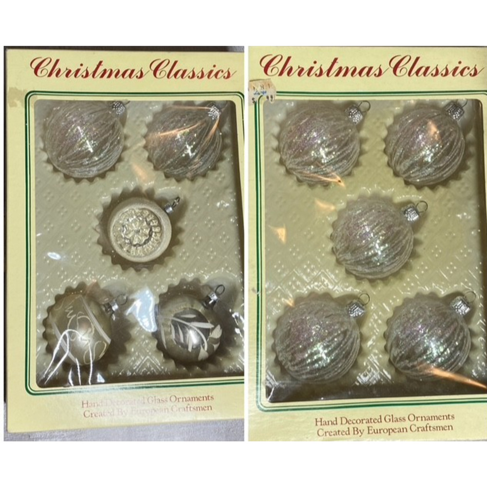 Vtg Christmas Classics Glass Ornaments Hand Decorated European Mixed 2 Boxes